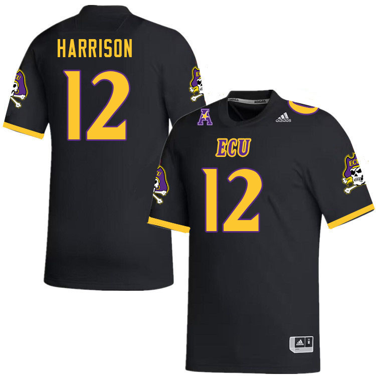 Men #12 Bryson Harrison ECU Pirates College Football Jerseys Stitched-Black